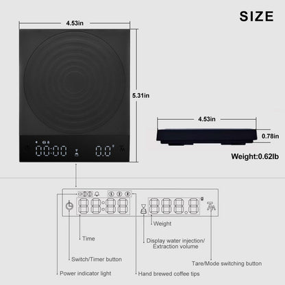 Rechargeable Mini Coffee Scale with Timer,FSJCOFFEE Espresso Scale Metal Body 2kg/0.1g Precision Coffee Scale, for Pour-Over Coffee,Portable Digital Kitchen Scale, Food Scale with Auto Timer (Black)