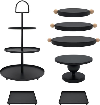 Set of 7 Black Cake Stands Metal Dessert Display Holder Round 3 Tier Cupcake Stand Serving Tray Platter Cake Pedestal Stand for Party Weddings Birthday Baby Showers Anniversary