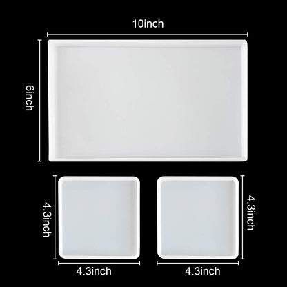 Large Silicone Resin Tray Molds,3PCS Agate Geode Coaster Resin Molds,Include Square,Rectangle Mold,Silicone Mold for Making Coaster,Trays,Cup Mats,Home Decoration