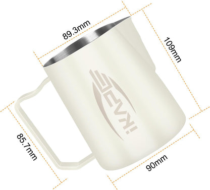 IKAPE Espresso Milk Pitcher, Espresso Steaming Pitcher with Sharp Spout for Espresso Barista Tool, 20.3 oz / 600ml Milk Frothing Jug (White)