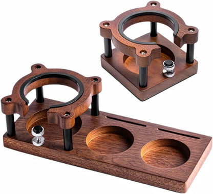 Adjustable Wooden Espresso Tamping Station, Coffee Tamper Base Portafilter Holder Compact Tamping Station Sapele Wood Coffee Portafilters Stand Base (B)