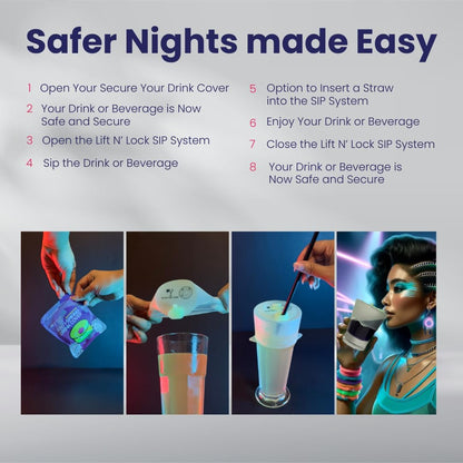 Multi-Use Silicone Anti Spiking Drink Cover Protector With Lift N’ Lock Sip System (1 Pack). Spiking, Spill and Contaminant Prevention. Fits Most Cups And Glasses, Straw Compatibility and Reusable.