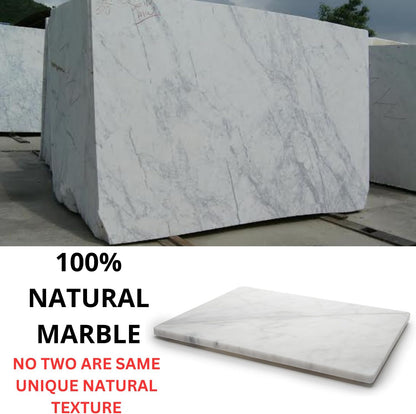 KC KULLICRAFT 8×12 White Marble Cheese & Charcuterie Serving Board – Natural Marble Cutting Board & Pastry Slab with Non‑Slip Feet – Premium Stone Kitchen Tray Gift.