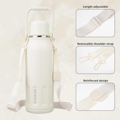 BJPKPK Insulated 50oz Thermos Dishwasher Safe Water Bottle with Lid and Carry Handle Stainless Steel Water Bottles for Outdoor Sports,Beige