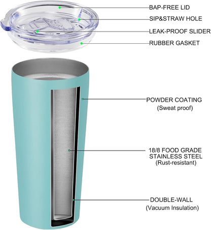 VEGOND 20oz Tumbler Bulk with Lid and Straw 6 Pack, Stainless Steel Vacuum Insulated Tumbler, Double Wall Coffee Cup Travel Mug, River Green