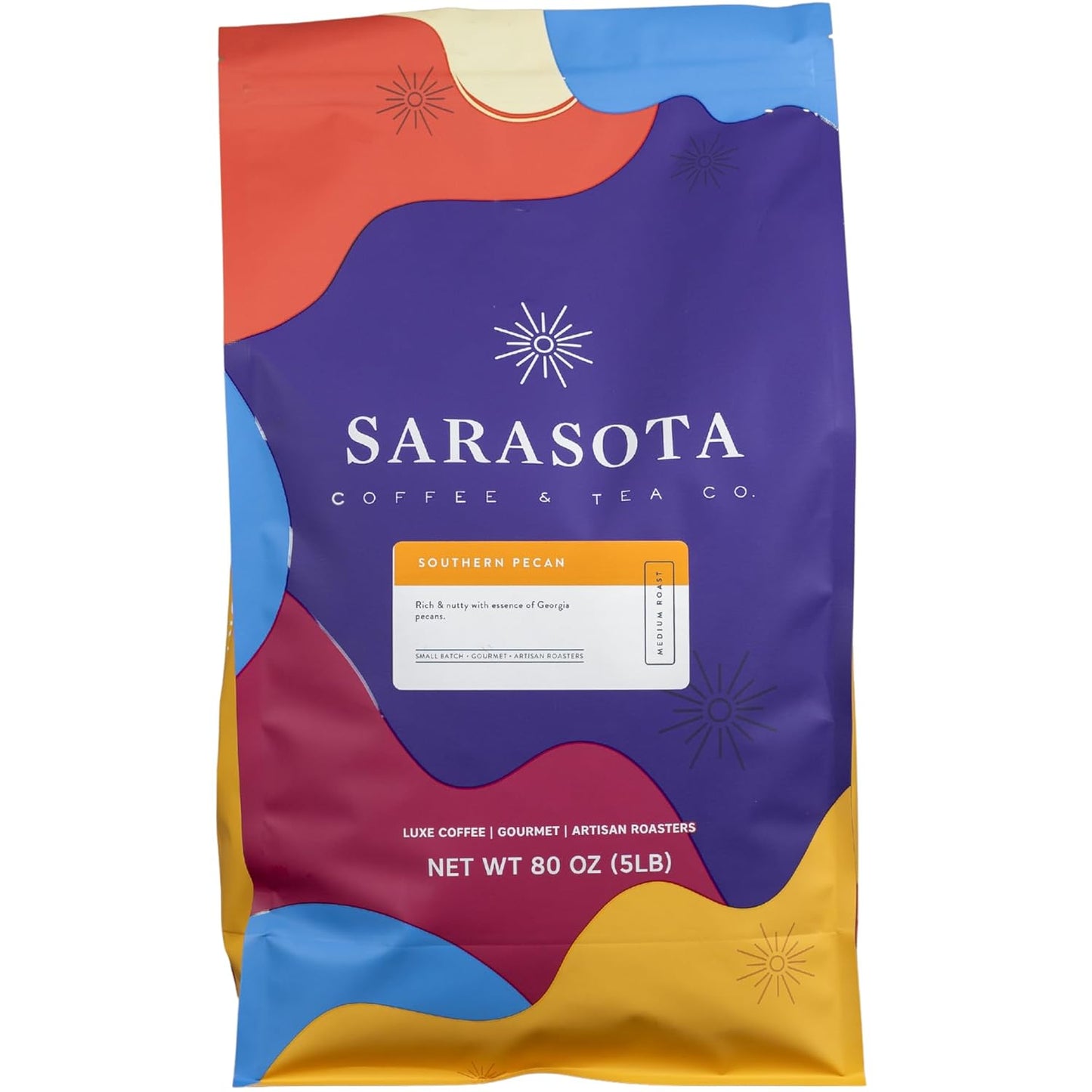 Sarasota Coffee Ground Southern Texas Butter Pecan | Medium Roast Gourmet Flavored Coffee Grounds | Low Acid, Mold Free, Specialty Grade Flavored Bulk Ground Coffee | 5lb (80 oz)