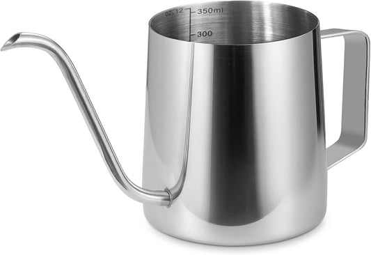 Milk Frothing Pitcher, 350ml/12oz Gooseneck Spout Coffee Tea Pot, Milk Frother Cup Stainless Steel, Milk Coffee Cappuccino Latte Art Barista Steam Pitchers Milk Jug Cup