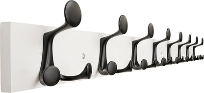SKOLOO 43-Inch White Wood Coat Rack Wall Mount with 8 Triple Hooks - Ideal for Family Entrances, Classrooms, and Pet Supplies Storage - Perfect Coat Hooks for Wall, Pack of 2