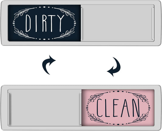 KitchenTour Clean Dirty Magnet for Dishwasher Upgrade Super Strong Magnet - Easy to Read Non-Scratch Magnetic Silver Indicator Sign with Clear, Bold & Colored Text, Pink