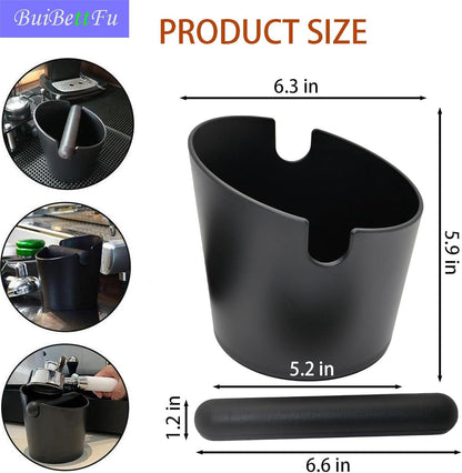 6.3 Inch Coffee Knock Box Shock-Absorbent Durable Barista Style Knock Box With Removable Knock Bar and Non-Slip Base Gift (L-Black)