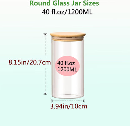 Round Glass Jars Canister with Wood Lid 40 FL OZ [Set of 3], Container Jar with Sealing, Lids for Oat Pasta Flour Cereal Rice Sugar Tea Coffee Beans, Best for Kitchen & Pantry