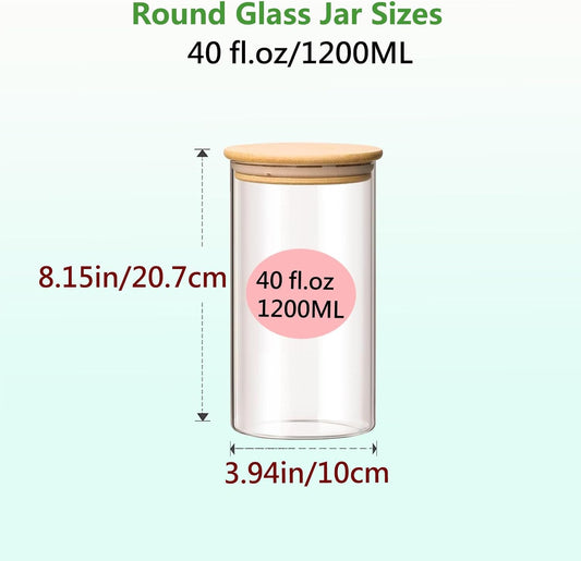 Round Glass Jars Canister with Wood Lid 40 FL OZ [Set of 3], Container Jar with Sealing, Lids for Oat Pasta Flour Cereal Rice Sugar Tea Coffee Beans, Best for Kitchen & Pantry