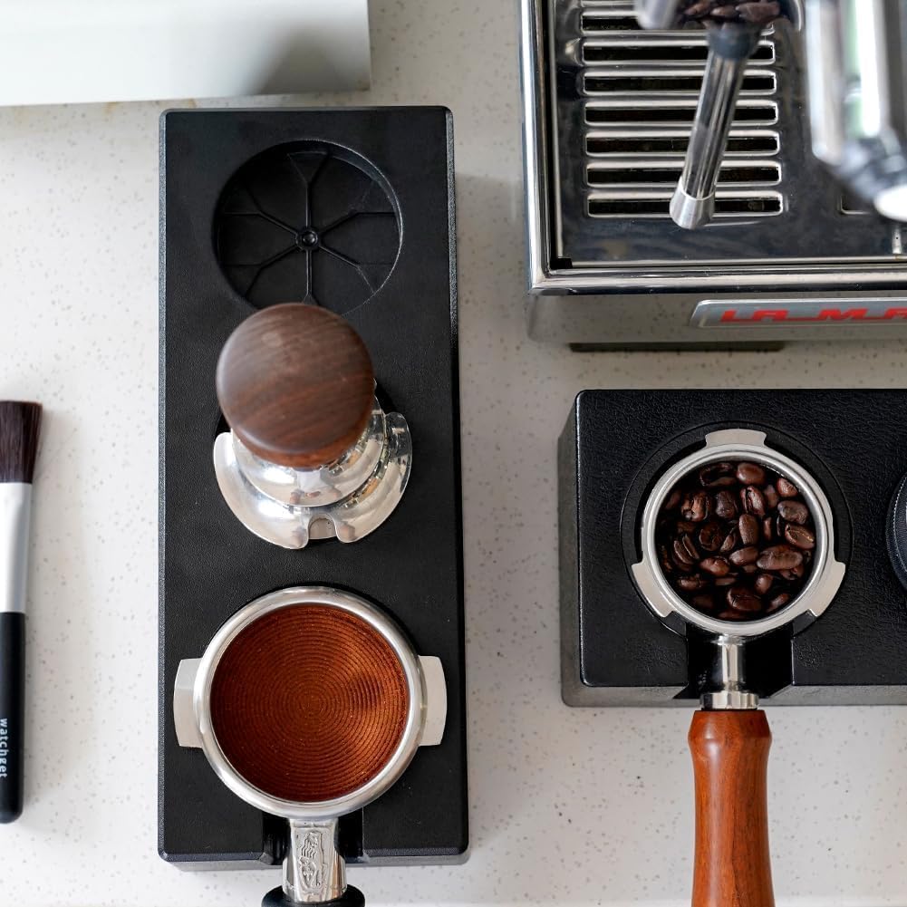 watchget Espresso Tamping Station, Plastic Espresso Organizer Box for 51/54/58mm Portafilter, Tamper, Distributor and Barista Accessories, Coffee Tamper Station, Black