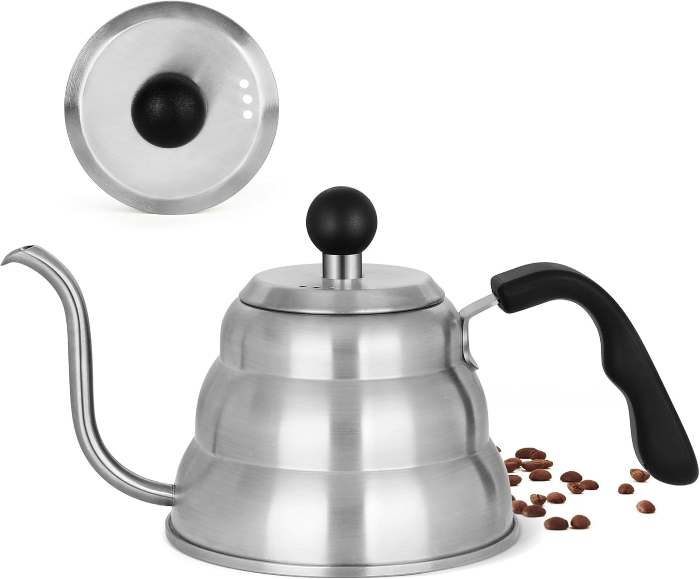 Stainless Steel Tea Kettle 800ml W/O Thermometer Gooseneck Kettle for Stovetop Pour Over Coffee Kettle Precision Pour Drip Spout Tea Pot 28oz,4 Cup,Silver,1Pack