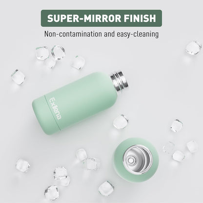 Small Water Bottle 12oz with Clip, Double Wall Stainless Steel Vacuum Small Insulated Water Bottle Keeps Drinks Cold 24 Hrs/Hot 12 Hrs for Kids Handbag School BPA Free (Mint)