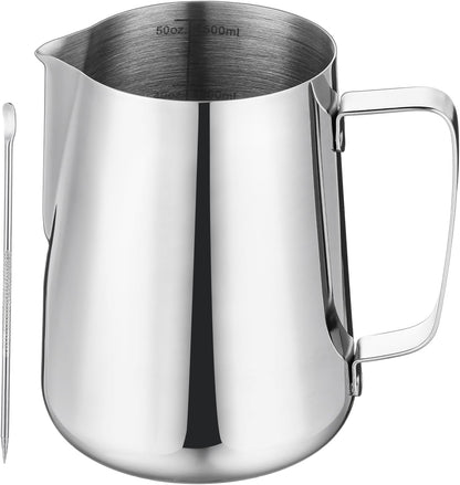 Milk Frothing Pitcher 50oz/1500ML- Espresso Steaming Pitcher Stainless Steel Milk Frothing Pitcher Cappuccino Latte Art Coffee Machine Accessories Milk Jug Milk Frother Cup