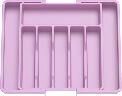 Lifewit Silverware Drawer Organizer, Expandable Utensil Tray for Kitchen, BPA Free Flatware and Cutlery Holder, Adjustable Plastic Storage for Spoons Forks Knives, Large, Purple