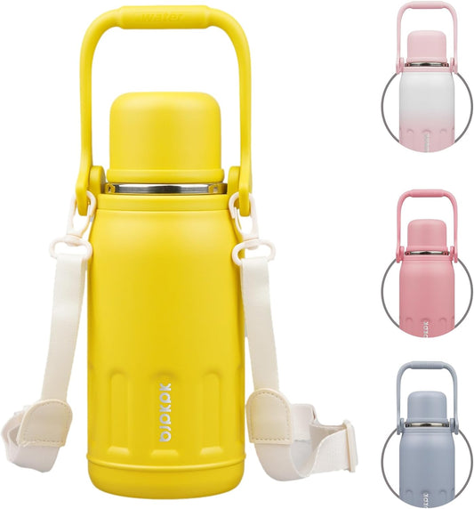 BJPKPK Insulated Thermos Water Bottle with Handle and Lid 27oz Stainless Steel Water Bottles Double Wall for Cold and Hot Beverages,Yellow
