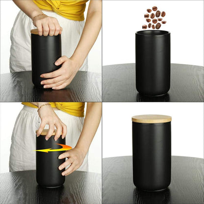 YYW Ceramic Food Storage Jar Containers Kitchen Canisters with Airtight Seal Lid for Coffee Beans Sugar Spices (Medium Black)