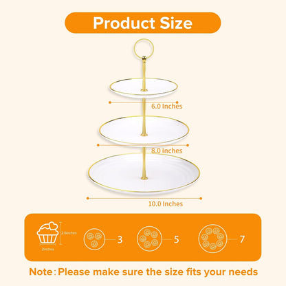 Hoedia 3 Tier Cupcake Stand Tower, Plastic White Cup Cake Holder for Dessert stands, Tiered Serving Tray for Tea Party, Birthday Party, Wedding Decor and Baby Shower(Round)