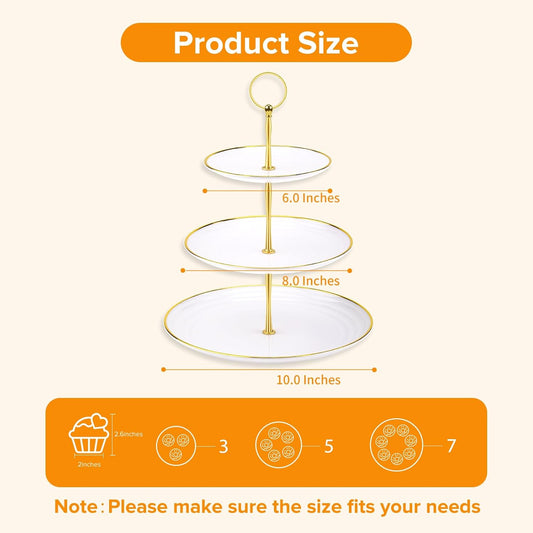 Hoedia 3 Tier Cupcake Stand Tower, Plastic White Cup Cake Holder for Dessert stands, Tiered Serving Tray for Tea Party, Birthday Party, Wedding Decor and Baby Shower(Round)