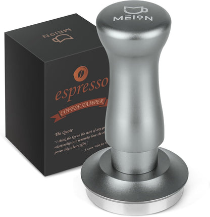MEION Espresso Tamper 51mm Coffee Tamper, Calibrated Dual Spring Loaded Barista Tamper with Stainless Steel Base, Comes with aluminum storage pad (51MM, Silver)