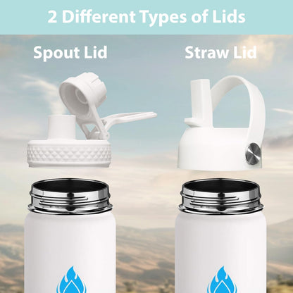 SENDESTAR Stainless Steel Wide Mouth Water Bottle 24oz Double Wall Vacuum Insulated Leak Proof Bottle with New Flex Straw Lid & Spout Lid