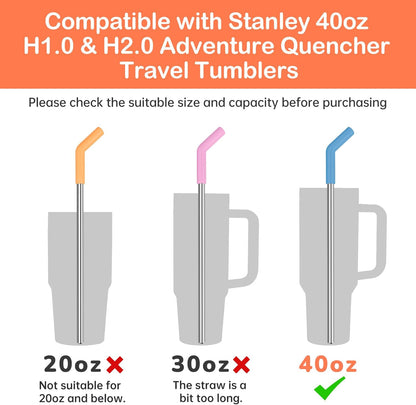 Tomorotec 6PCS Silicone Tip Stainless Steel Straws for 40oz Stanley Tumblers with 2 Cleaning Brushes, 13" Long BPA-Free Healthy & Safe for Outdoor & Home Use, Enhances Drink Enjoyment (Macaron Colors)
