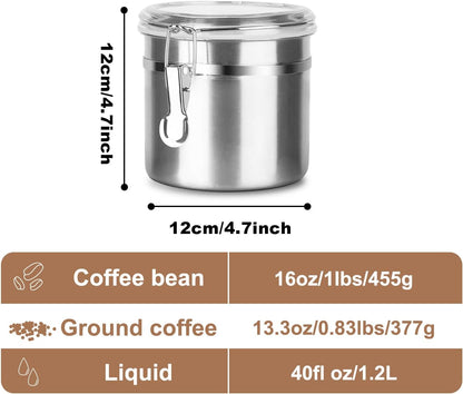 Stainless Steel Food Container with Clear Lids Airtight Storage Container Stackable Small Canisters Kitchen Pantry Storage for Cereal, Snacks, Candy, Herbs, Spices, Sugar, Tea (1.2L Silver)