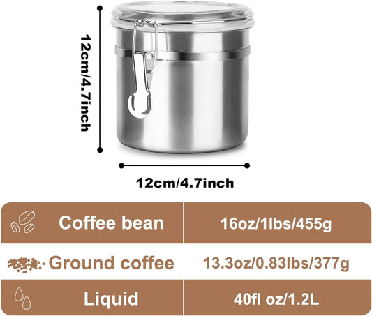 Stainless Steel Food Container with Clear Lids Airtight Storage Container Stackable Small Canisters Kitchen Pantry Storage for Cereal, Snacks, Candy, Herbs, Spices, Sugar, Tea (1.2L Silver)