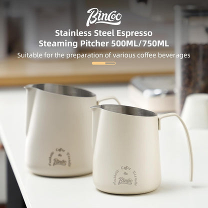 Milk Frothing Pitcher 750ML - Espresso Steaming Pitcher with Large Handle and Scale,Stainless Steel Milk Frothing Cup for Cappuccino, Latte Art,Coffee Machine Accessories (White)