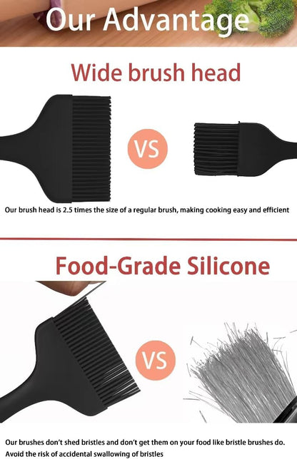 2 Pcs Of Silicone Basting Brushes Heat Resistant Pastry Brush Oil brush BBQ Grill Brush Set One-Piece Design, Suitable For Barbecue Oven Teppanyaki Kitchen Cooking Easy Clean Black