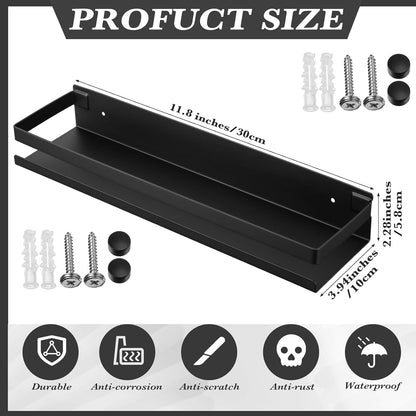 Lallisa 2 Pieces Stainless Steel Shelf Bathroom Shower Floating Shelves Wall Mounted Shower Caddy Basket Shelf Storage Organizer Shelves for Bathroom, Kitchen, Living Room (Black,11.81 Inch/ 30 cm)