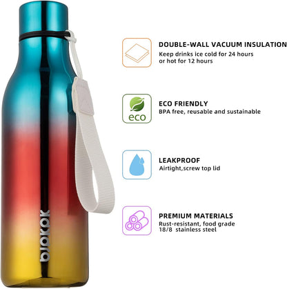 BJPKPK Insulated Water Bottles, 18 oz Stainless Steel Metal Water Bottle with Strap, BPA Free Leak Proof Thermos,Mugs,Flasks, Reusable Water Bottle for Sports & Travel, Caribbean Sunrise
