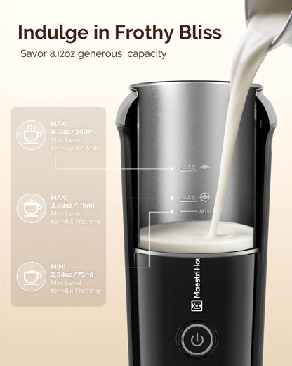 Maestri House Milk Frother, 3-in-1 Hot & Cold Mik Frothing Steamer, 8.12OZ/240ML Touch Control Foam Maker, Compact Space-saving Design for Latte, Cappuccino and Warm Milk