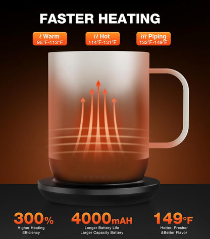 Self Heating Coffee Mug T1-16oz Fast Heating & Ultra Long-Lasting Battery Life, Heated Coffee Mug Up to 149℉ - Touch & App Controlled Coffee Mug, Birthday Gifts for Women and Men
