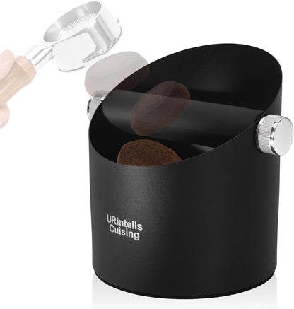 6.3 Inch Stainless Steel Knock Box Espresso Large Capacity with Non-Slip Base Espresso Knock Box Black Coffee Knock Box with Removable Knock Bar Espresso Machine Accessories