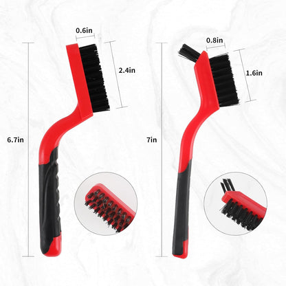 A A IN Wire Brush Set,6 Pcs Brass/Stainless Steel/Nylon Wire Brushes for Cleaning with Curved Handle Grip for Rust Removal, Dirt, Paint Scrubbing,7 Inches (Red)