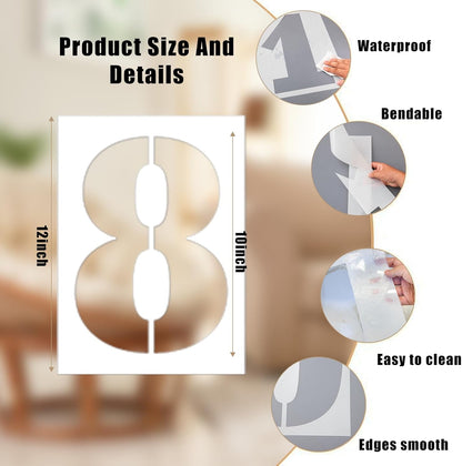 12 Inch Number Stencils Set, 0-9 Plastic Address Number Stencils Reusable Cake Digital Templates for Painting on Wall,Wood,Rock,Mailbox and DIY Art Projects
