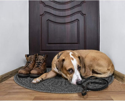 Mibao Door Mat Outdoor Indoor, 23.5" x 35.5", Half Round Door Mats, Non-Slip Front Door Mats Outdoor, Dirt Trapper Welcome Mats for Front Door, Back Door, Shoe Scraper, Grey