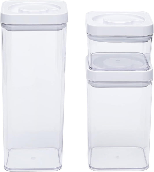 Amazon Basics Airtight Food Storage Containers, BPA Free, with Twist/Turn Lids, for Kitchen Pantry Organization, 10-Piece Square Set, Clear Plastic