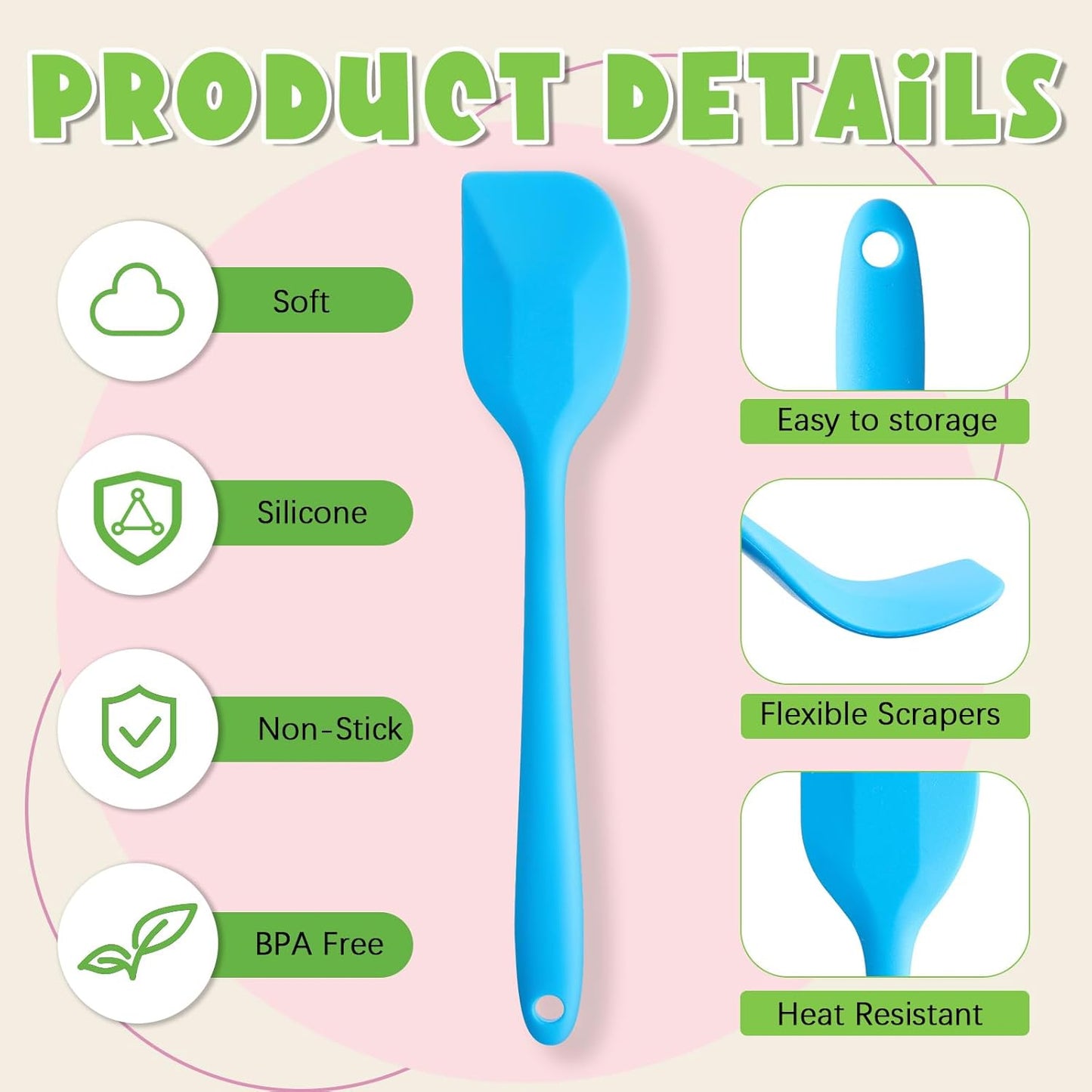 Hsei 54 Pieces Silicone Spatulas 8.1 Inch Rubber Spatula Heat Resistant Non Stick Flexible Cooking Scraper Baking Mixing Tool with Stainless Steel Inside for Kitchen Cookware Dishwasher Safe, 9 Colors