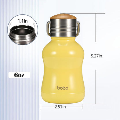 YOHKOH Mini Vacuum Insulated Water Bottle With Bamboo Lid - Stainless Steel Thermos Water Bottle for Women Girls Kids, Metal Sports Hot and Cold Water Bottle Leak-Proof BPA-Free (6.4oz,Yellow)