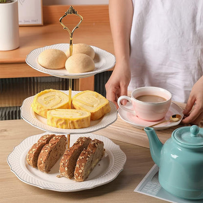 Sweejar 3 Tier Ceramic Cake Stand Wedding, Dessert Cupcake Stand for Tea Party Serving Platter (New White)