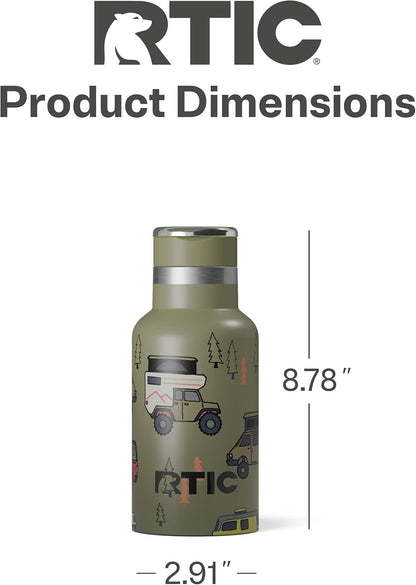 RTIC Little Journey Bottle with Straw, Insulated, Stainless Steel, Metal, Double Wall Vacuum-Insulation, Ceramic-Lined, Leak-Proof Lid, BPA-Free Water Flask for Sports, Travel, Happy Camper