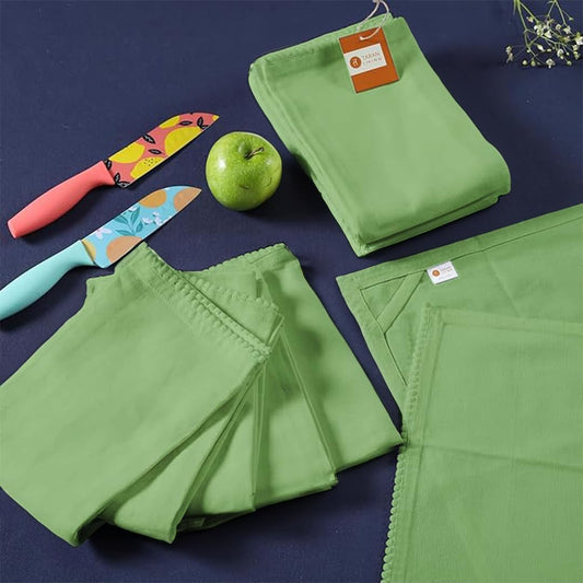 TARAN LIVING Green Cotton Kitchen Cloth Towels - Pack of 6 (28"x28")