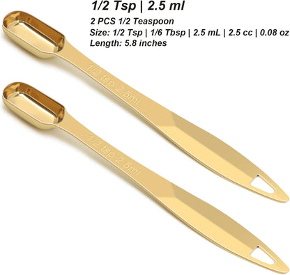 2 Pcs 1/2 Teaspoon(2.5 mL | 1/2 Tsp | 1/6 Tbsp | 2.5 cc | 1/16 oz) Stainless Steel Single Measuring Spoon, Long Handle Metal Measuring Spoon, Kitchen Gadgets for Cooking & Baking(Gold)