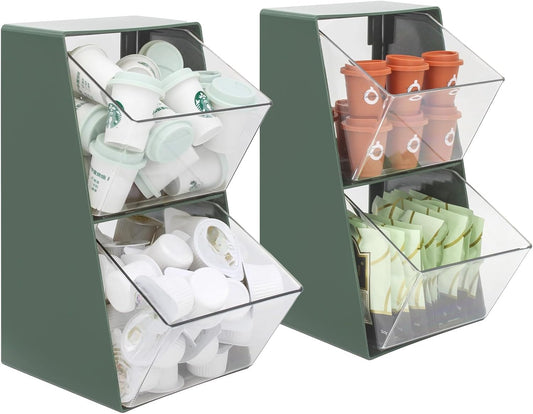 2 Pack Coffee Pod Holder K Cup Storage Organizer for Home Office Bar Countertop Organiser Storage Bins for Coffee Station Counter Container for Tea bag Sugar Creamer Filter Green