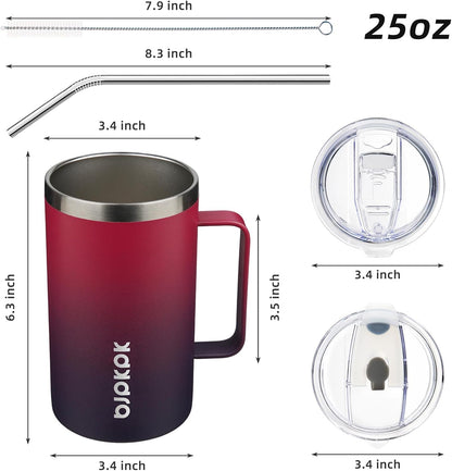 BJPKPK Insulated Coffee Mug with 2 Lids, 25oz Stainless Steel Insulated Tumbler with Handle, Double Wall Vacuum Coffee Cups, BPA Free Travel Mug for Coffee, Tea and Drinks, Charming Red & Blue