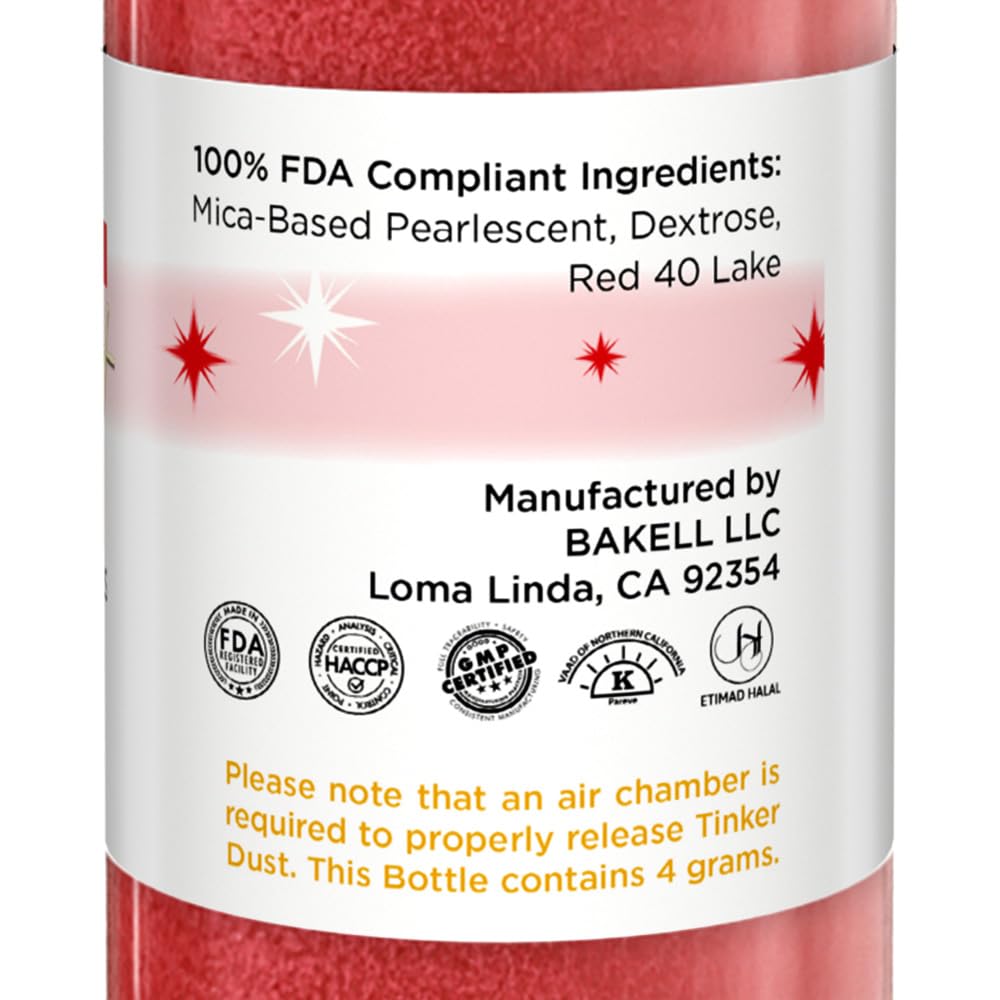 Bakell - Classic Red Tinker Dust (4g, 1x Mini Spray Pump) Edible Glitter for Food, Desserts, and Beverages!